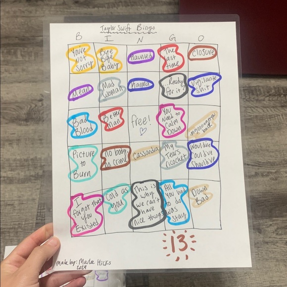 Handmade Taylor Swift Bingo Sheets - Set of 6 - Picture 7 of 7